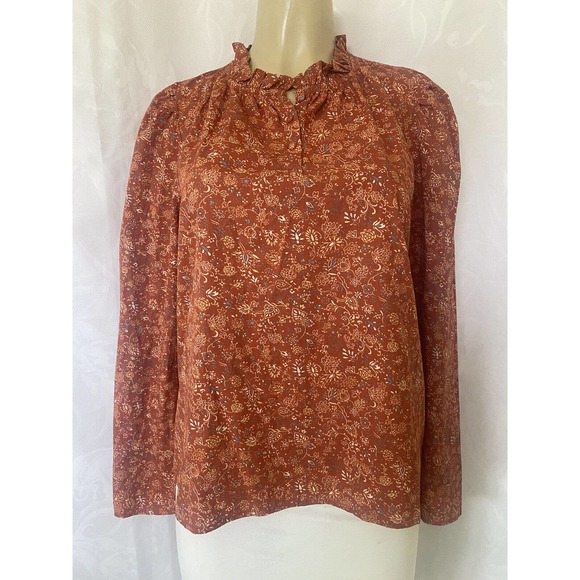 NWT House of Harlow 1960 Nicole Richie Top Blouse Floral Wallis Rust Lon… - Picture 3 of 7